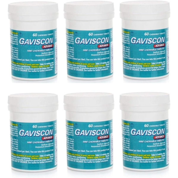 Gaviscon Advance Chewable 60 Tablets Peppermint Pack of 6