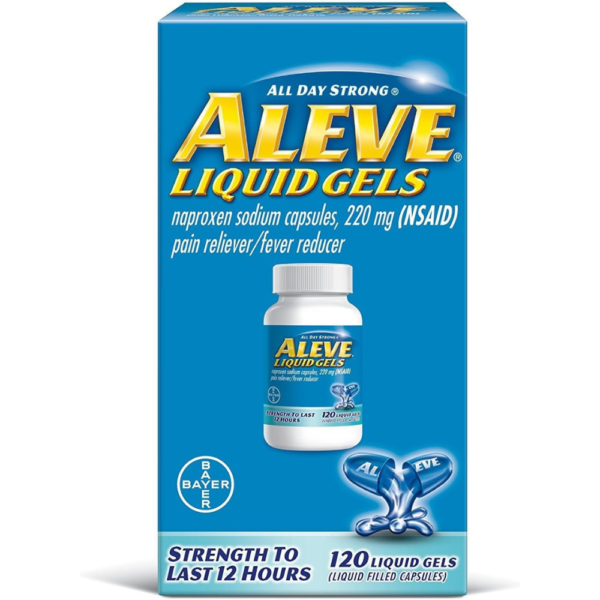 Aleve Liquid Capsules, Naproxen Sodium Capsules 220 mg (NSAID), Pain Reliever/Fever Reducer, Fast Pain Relief, 120 Count