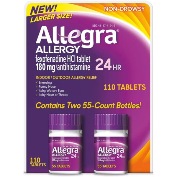 Allegra 24 Hour Indoor and Outdoor Allergy Relief 180mg 55 Tablets, Pack of 2 (110 ct.)