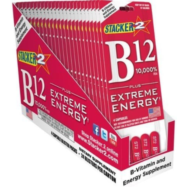 B12 Extreme Energy + Stacker 2 10,000% RDA - (24) Four Count Blister Pks by Stacker