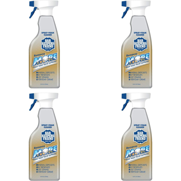 Bar Keepers Friend NEW trigger Spray + Foam Cleaner for Stainless Steel/Tile/Porcelain/Ceramic/Aluminum/Copper/Brass/Chrome/Glass, 25.4 Oz. (4-Pack)
