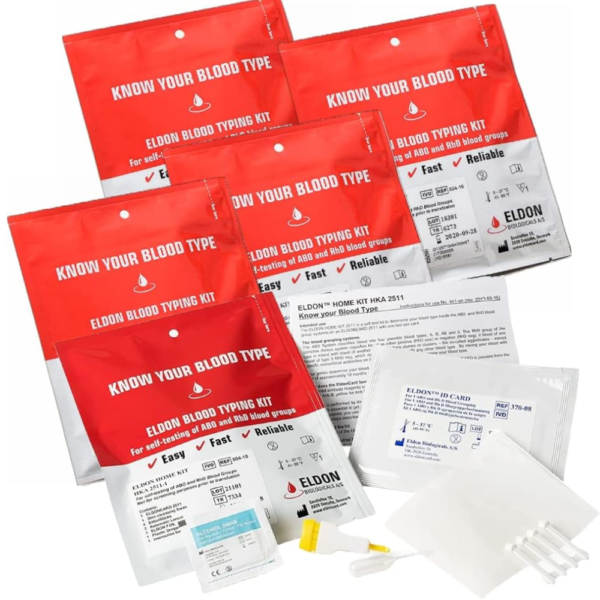Eldoncard Blood Typing Kit, 3 Tests, Know Your Blood Type, Instant Home Testing Kit, A, O, B, Rhs-D Negative and Positive Blood Types Tested For
