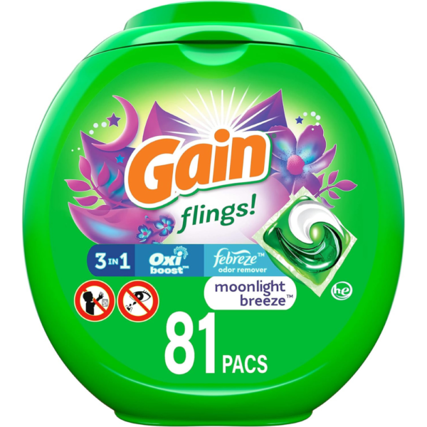 Gain flings! Laundry Detergent Soap Pods, High Efficiency (HE), Moonlight Breeze Scent, 81 Count - Packaging May Vary