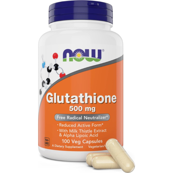 Now Glutathione 500 mg, 100 Vegan Capsules - Reduced Form GSH Supplement - Enhanced with Milk Thistle Extract and Alpha Lipoic Acid