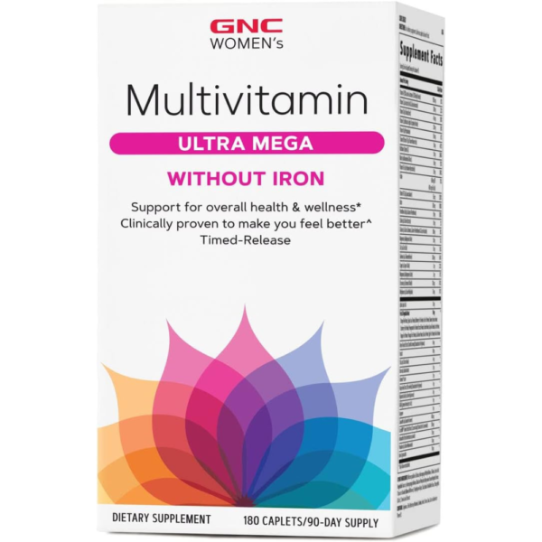 GNC Women's Multivitamin Ultra Mega Without Iron | Daily Vitamin Supplement | Supports Immune, Brain, Hair, Skin & Nails | Antioxidant Blend | 180 Caplets
