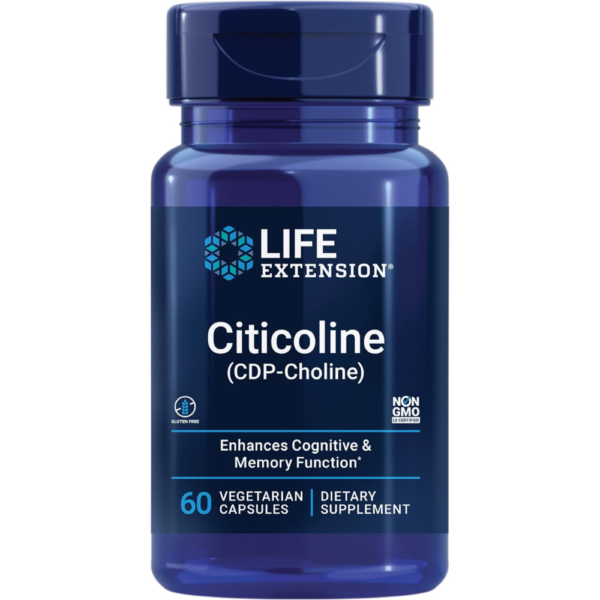Life Extension Citicoline (CDP-Choline) - Citicoline Supplement for Brain & Cognitive Health, Focus, Attention, Memory Function - Non-GMO, Gluten Free, Vegetarian - 60 Capsules