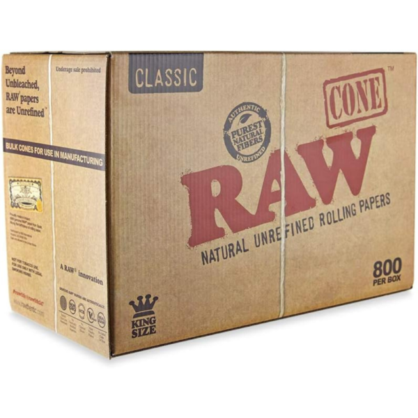 RAW Prerolled Cones 800 Count King Size Natural Classic Unrefined Rolling Papers