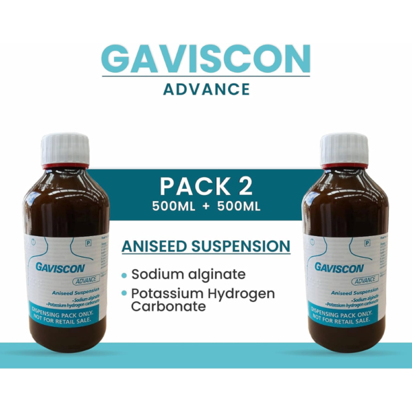 A 2 Z Store Gaviscon Advance Aniseed 500ml Pack of 2 with (2 Free Plastic Liquid Measuring Cups 30ml)