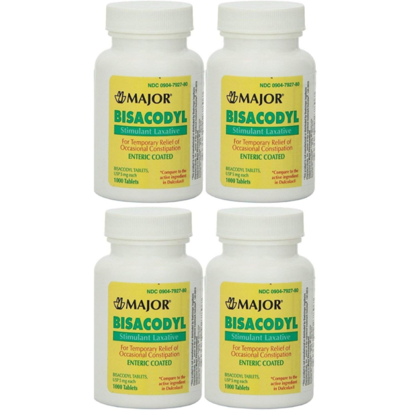 Bisacodyl 5MG Generic for Dulcolax Laxative Coated Tablets Bottle of 1000 ea PACK of 4 Total 4000 Tablets