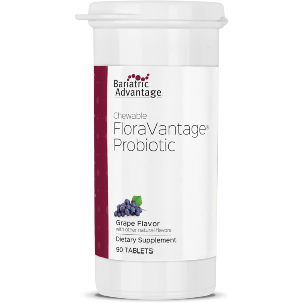 Bariatric Advantage Chewable FloraVantage Probiotic - 10 Billion CFUs - Probiotic Supplement - for Gut Health & Immune System - Vegetarian & Gluten Free - Grape Flavor - 90 Tablets