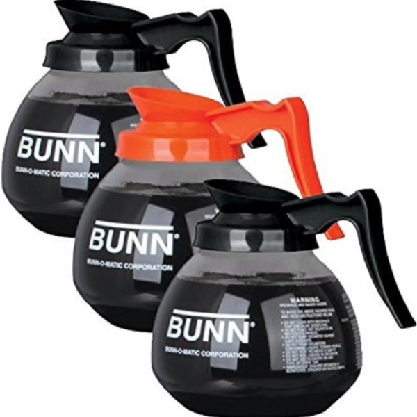 BUNN Coffee Pot Decanter/Carafe, 2 Black Regular and 1 Orange Decaf, 12 Cup Capacity, Set of 3, Original Version